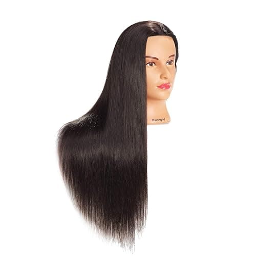 Hairingrid 26"-28" Mannequin Head Hair Styling Training Manikin Cosmetology Doll Head Synthetic Fiber Hair and Free Clamp Holder (Black) thumbnail 2