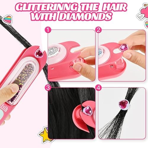 kidzkube Hair Gem Stamper Kit, Bling Hair Jewels for Girls Toys, Hair Styling Tool with Reusable Shining Diamonds, Birthday Gifts Toys for Girls Ages 3 4 5 6 8-12 thumbnail 4