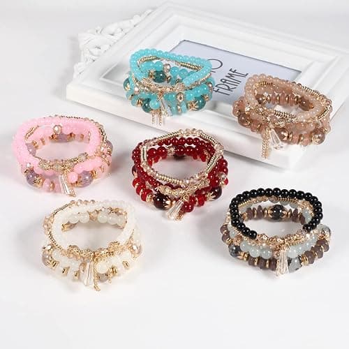 Solosoya Bohemian Boho Stackable Bracelets for Women Set, Girls Stretch Multilayer Stack Beads Colorful Beaded Charm Bracelets Girl Handmade Jewelry thumbnail 5