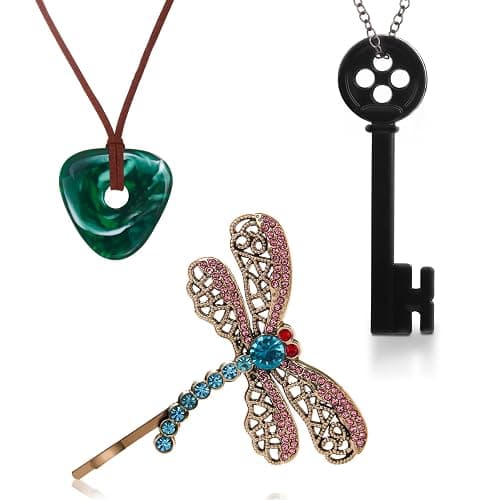 woxafo 3PCS Coraline Accessories Coraline Necklaces|Key Necklaces|Dragonfly Hair Clip for Women Men, Coraline Jewelry for Halloween Costume Cosplay Movie Props Dress Up - Image 1