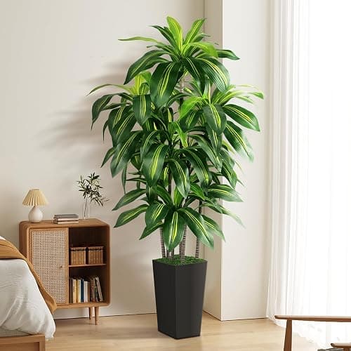Artificial Dracaena Tree Indoor, 5FT Tall Fake Tree with Black Tall Planter, Artificial Trees Fake Yucca Potted Tree for Home Office Living Room Decor, Tall Artificial Plant for Housewarming thumbnail 2