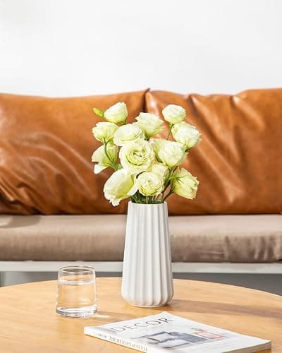 vancasso Ceramic Vase, 7.8 Inch Modern Ribbed Glossy Decorative Vase, Flower vase for Home Decor, Living Room, Bedroom, Office Decor, White thumbnail 2