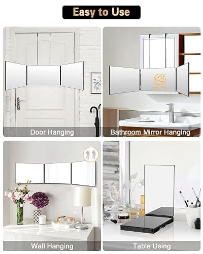 JUSRON 360 Viewing Angle Self Hair Cutting Mirror, Clear Anti-Fog HD Glass (Black Without LED Without Accessories) thumbnail 6
