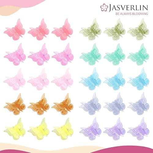 JASVERLIN Butterfly Clips for Hair 50pcs, Cute Mini Small Hair Accessories for Kids Teens Girls Women 90s Y2K Colorful Pastel Clip Claw, 10 Colors (Jelly) thumbnail 2