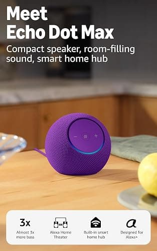 Amazon Echo Dot Max (newest model), Alexa speaker with room-filling sound and nearly 3x bass, Great for living rooms and medium-sized spaces, Designed for Alexa+, Amethyst thumbnail 8