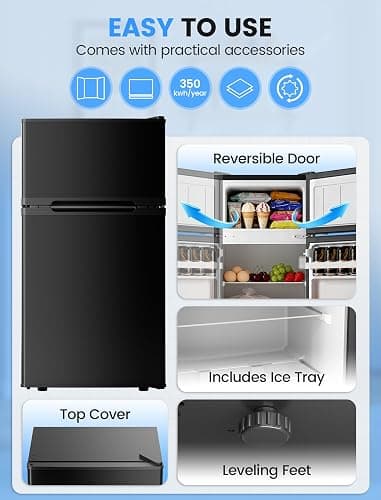 COWSAR 2.5 Cu.Ft Mini Fridge with Freezer, Double Reversible Door Compact Dorm Refrigerator with 2 Removable Shelves, Commercial Apartment Fridge for Bedroom, Office, Kitchen, Dorm, Black thumbnail 5