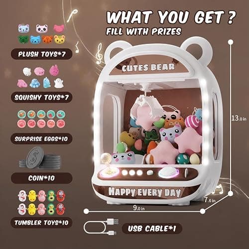 Skirfy Claw Machine for Kids, Mini Arcade Grabber with Refill Toys & Prizes | Mini Vending Machines Game with Lights Sounds, Surprise Eggs & Candy for Family Birthday Game for Kids Ages 6+ thumbnail 2