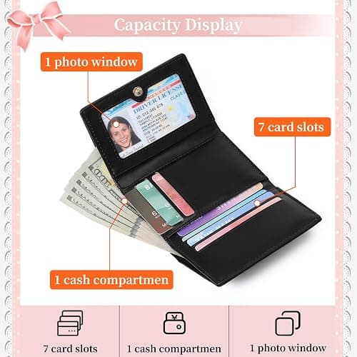 RNIEGA Small Wallets Girls Cute Coquette Bow Wallet Women Aesthetic Credit Card Holder with ID Window, Black thumbnail 4