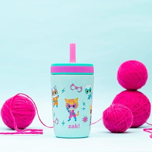 Zak Designs SuperKitties Kelso Toddler Cups For Travel or At Home, 12oz Vacuum Insulated Stainless Steel Sippy Cup With Leak-Proof Design is Perfect For Kids (Ginny, Sparks, Buddy, Bitsy) thumbnail 6