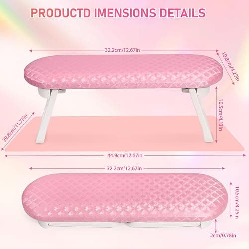 krofaue Nail Hand Rest - Folding PU Leather Arm Rest for Nails Tech with Nail Mat, Cushion Nail Hand Rest Stand for Acrylic Nails Professional Nail Pillow for Manicure Pedicure Salon Home (Pink) - Pink Nail Hand Rest thumbnail 2