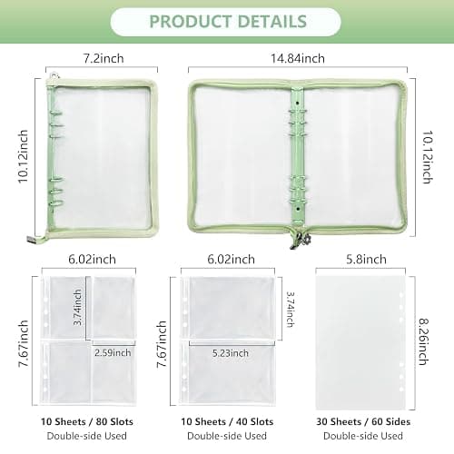 NOCAFI Sticker Storage Organizer Binder A5 Sticker Collecting Book Zipper Album for Adult with Blank Reusable Release Paper and Pocket Pages (Green) thumbnail 2
