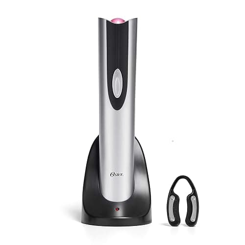 Oster Cordless Electric Wine Bottle Opener with Foil Cutter, Silver - Image 1