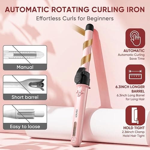 Rotating Curling Iron Set, Automatic Curling Wand for Long Hair, Easy to Use Hair Curler Get Effortless Beach Waves, 3 Sizes Ceramic Barrel 0.75" 1" 1.25" to 430°F with Home Button, Dual Voltage thumbnail 3