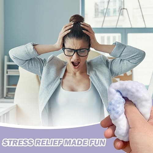 4Pcs Squish Balls, Shapeable Vacuum Stress Ball, Soft Flexible Grape Stress Ball, Relief Squeeze Toys for Adults & Kids (Light Blue) thumbnail 7
