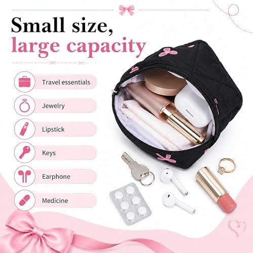 Portable Period Bag for Teen Girls, Quilted Sanitary Napkin Storage Bag Cute Bow Period Pouch for Pads Reusable Menstrual Pad Bags with Zipper Sanitary Napkin Storage Pouch First Gift for Women(Black) thumbnail 4