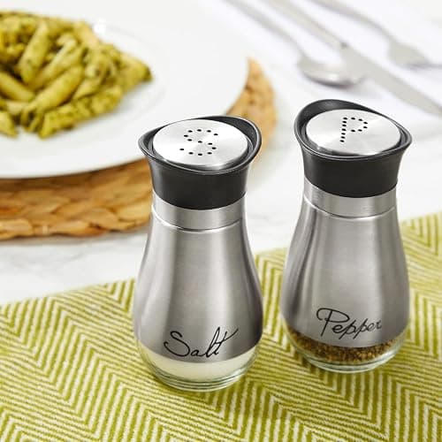 Stainless Steel Salt and Pepper Shakers Set with Glass Bottom, Modern Kitchen Accessories Set (4oz) thumbnail 7
