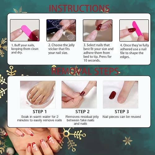 Christmas False Nails,24Pcs Square Stick on Nail with Red Hat Design, Short Press On Ballet Nude Pink Fake Nails with Glue Sticker for Women Gift (Red,Nude Pink,Hat) thumbnail 7