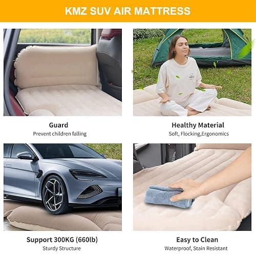 KMZ SUV Air Mattress Thickened and Double-Sided Flocking Travel Camping Bed with 2 Pillows & Electric Pump Dedicated Mobile Cushion Inflatable Bed for SUV Trunk and Rear Seat (Beige and Coffee) thumbnail 5