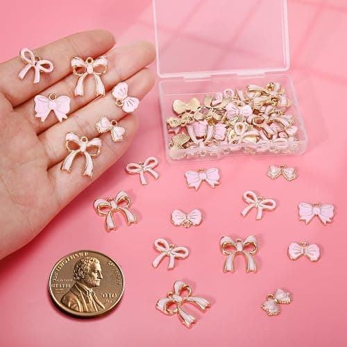 Solldgt 50 Pcs Pink Bow Charms for Jewelry Making - Cute Bowknot Charms Alloy Enamel Bow Tie Pendants Charm for Women DIY Making Bracelets Earrings Necklace Craft Supplies thumbnail 6