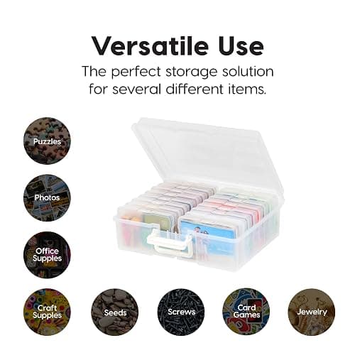 IRIS USA 4" x 6" Photo Storage Box Craft Keeper, Transparent Handle Container with 16 Organization Holder Cases for Pictures, Tasks, Scrapbooking, Stationery Storage, Clear thumbnail 6
