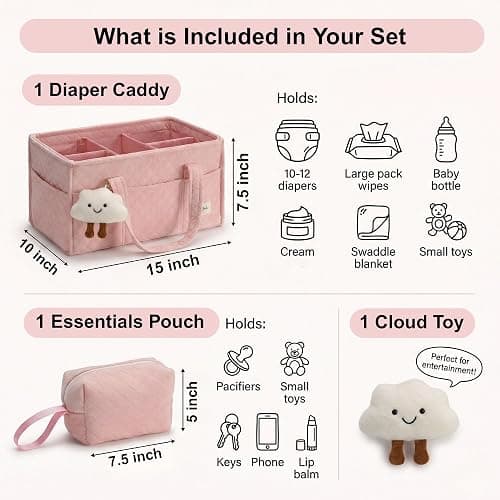 PeraBella Baby Diaper Caddy Organizer, Baby Basket Shower Gift, Portable Changing Table Basket, Postpartum Caddy & Tote Bag Pouch, Newborn Boy & Girl Nursery Essentials Registry, Car Diaper Organizer thumbnail 3