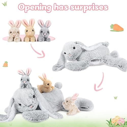 MaoGoLan 4Pcs Easter Bunny Stuffed Animals with 3 Babies Inside, 24" Soft and Cuddly Giant Rabbit Plush, Easter Stuffed Bunny Gift for Kids,Boys,Girls thumbnail 5