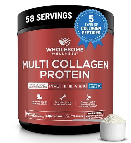 Wholesome Wellness Premium Multi Collagen Peptides Protein Powder for Women and Men, 5 Types of Hydrolyzed Collagen, Grass-Fed, Non-GMO & Unflavored, Pure Protein for Youthful Skin & Joint Recovery - Image 1