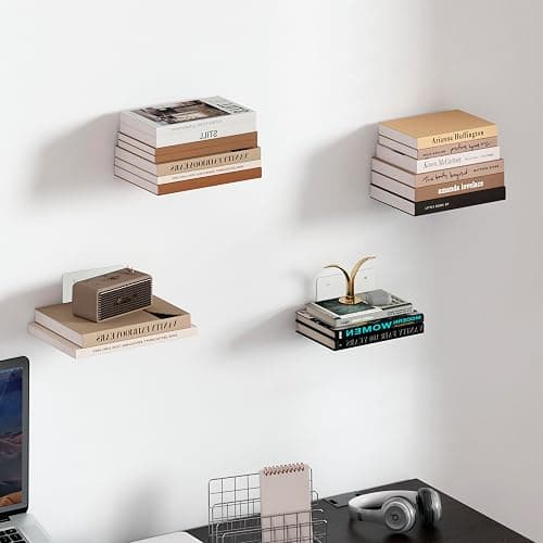 STORAGE MANIAC Floating Book Shelves for Wall Mounted Invisible Floating Bookshelves Heavy-Duty Steel Hidden Bookshelf Hanging Bookshelves for Bedroom Living Room Office, White 4-Pack Large thumbnail 2