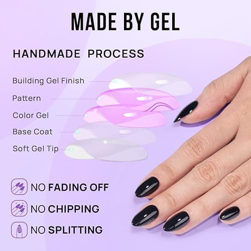BTArtbox Press On Nails, Black Velvet, Short Almond, Black, 32Ct | 2+ Weeks Wear, Salon-Quality Natural Nails, 10-Minute Easy Daily Application, Fast Removal, 16 Sizes, All-in-One Complete Kit thumbnail 5