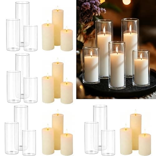 Qazcnd 24 PCS White Pillar Candles with Glass Candle Holders Clear Hurricane Candle Holders Glass Cylinder Vases for Centerpieces Wedding Party, Event, Home Decor Ivory White - Image 1