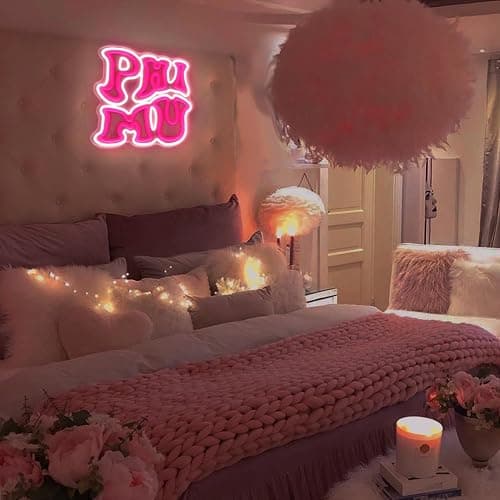 Phi Mu Fraternity Sorority Neon Sign,Dimmable ΦM Pink LED Neon Lights for Wall Decor,Sorority Neon Wall Sign with USB Power Paraphernalia for Birthday Party Decor,12.6x13.4 inches. thumbnail 5