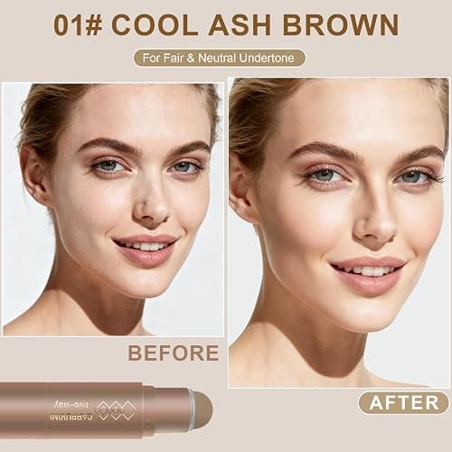 Cool Toned Cream Contour Stick for Fair Light Pale Skin,Grey Nose Contour Makeup Built-in Sponge, Smooth Long Lasting Bronzer Gray, Blendable Lightweight Contouring Stick #01 Cool Ash Brown thumbnail 4