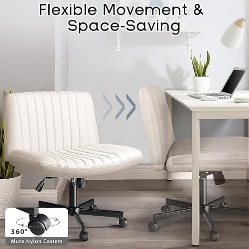 PUKAMI Criss Cross Chair with Wheels,Fabric Padded Armless Cross Legged Office Desk Chair for Home Office,Modern Swivel Height Adjustable Wide Seat(Beige) thumbnail 4