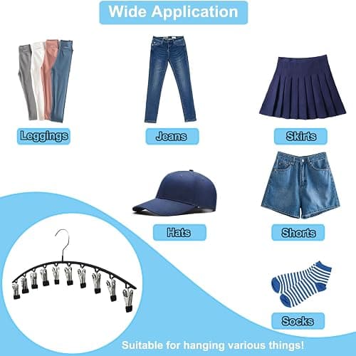 Legging Organizer Closet Organizers and Storage, Pants Hangers Space Saving with 10 Clips, 2 Pack Multi-Function Clothes Hangers for Leggings, Pants, Jeans, Skirts, Hats, Scarves, Socks (Black) thumbnail 7