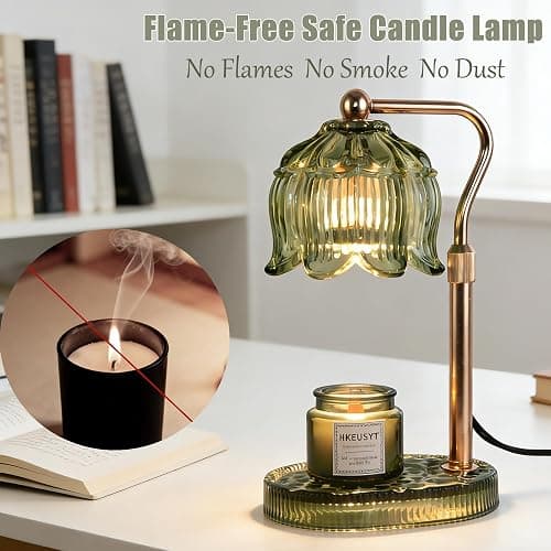 Dimmable Candle Warmer Lamp with Timer,Birthday Gifts for Women Home Decor | Adjustable Height Flower Candle Lamp Warmer with 2 Bulbs for Candle Jars,Decorations Gifts for Living Room(Green) thumbnail 5