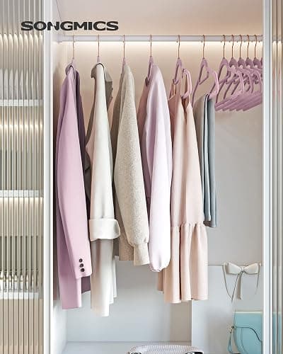 SONGMICS Velvet Hangers, Set of 50 Clothes Hanger with Rose Gold Swivel Hook, Non-Slip, and Space-Saving, 0.2-Inch Thick, 17.1-Inch Long for Coat, Shirt, Dress, Pants, Tie, Lavender Purple UCRF021GP50 thumbnail 3
