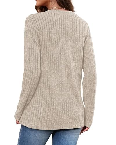 Aokosor Jumpers for Women Lightweight Sweatshirts Ladies V Neck Long Sleeve Tops Women Loose Fit thumbnail 4