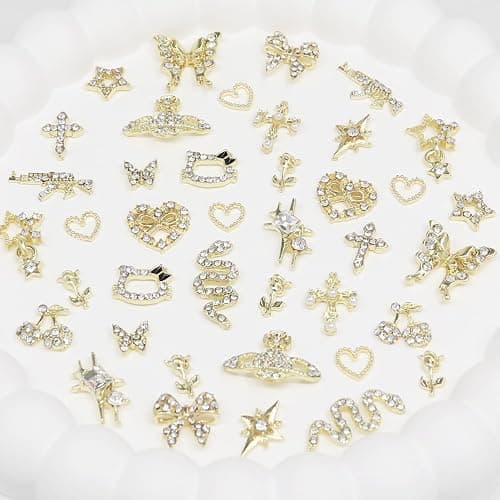 40Pcs Gold Nail Charms Nail Art Rhinestone Gems 3D Sparkling Nails Jewelry for Acrylic Nail Tips Accessories for Women DIY Nail Decorations thumbnail 2
