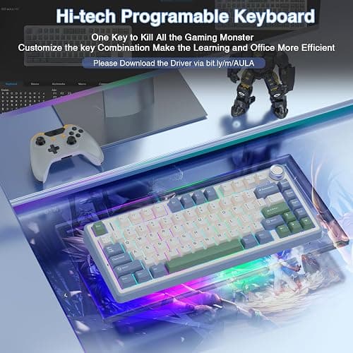 AULA F75 75% Wireless Mechanical Keyboard, Hot Swappable Creamy Keyboard, Pre-lubed Reaper Switches RGB Backlit Gaming Keyboards, 2.4GHz/Type-C/BT5.0(White & Green) thumbnail 6