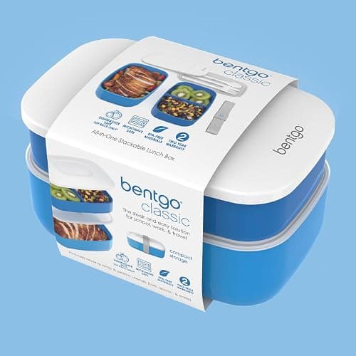 Bentgo Classic - Adult Bento Box, Stackable 3-Compartment Lunch Box with Removable Utensil Set and Sealing Strap, BPA-Free, Food Container Ideal for Meal Prep, Work, and On the Go (Blue) thumbnail 7