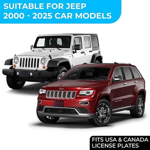 Front Bumper License Plate Bracket for Jeep 2000-2025, Plate Holder Set w 6 Unique Screw Bolts & Wrench Kit, License Tag Mounting Kit, Quality Plate Holders, Premium Car Accessories thumbnail 2