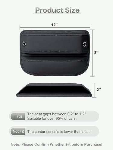 Premium Leather Car Seat Gap Filler Organizer (0.2”-1.2" Gaps), Clever Gifts for Car SUV Truck Owners (Black, 2 Pack) thumbnail 5