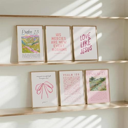Wonninek Pink Christian Wall Art Decor Posters, Pink Bow Bathroom Bedroom Dorm Wall Art Decor Aesthetic for College Teen Girls Gifts, Inspirational Bible Verses Bow Wall Decor, 8x10 Inch Set of 6 Pcs Unframed thumbnail 7