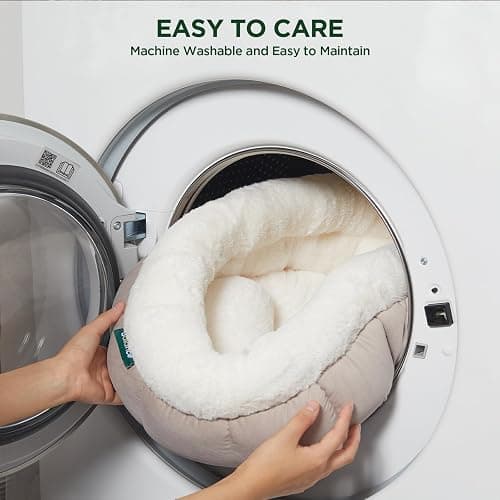 BALANCE Cat Beds for Indoor Cats, Washable Round Cat Bed, Cute Kitten Bed with Anti-Slip Bottom for Kitty and Puppy, 18 Inches, Goat thumbnail 8