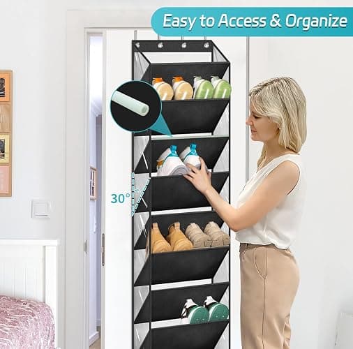 AOODA 10 Tier Clear Over the Door Shoe Organizer Storage, Deep Pockets Large Hanging Shoe Rack for Closet Door, Fit 20 Pairs Shoe Holder Hanger for Sneakers, Boots (Black) thumbnail 4