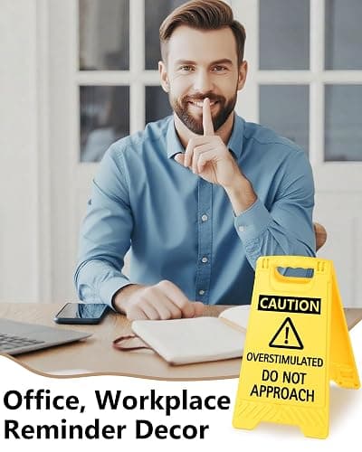 Caution Overstimulated Do Not Approach Funny Reminder Desk Sign Yellow Warning Style Office Table Decorative Gift for Coworker Friend Home Workspace Phone Holder Mirror Acrylic Cubicle Table Sign thumbnail 6