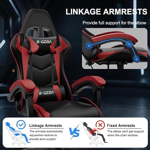 Bigzzia Ergonomic Gaming Chair With Speakers Lumbar and Headrest Cushions | Built-in Bluetooth Speakers, 360° swivel, High-density Padding, up to 110kg for Adults (Red) thumbnail 8