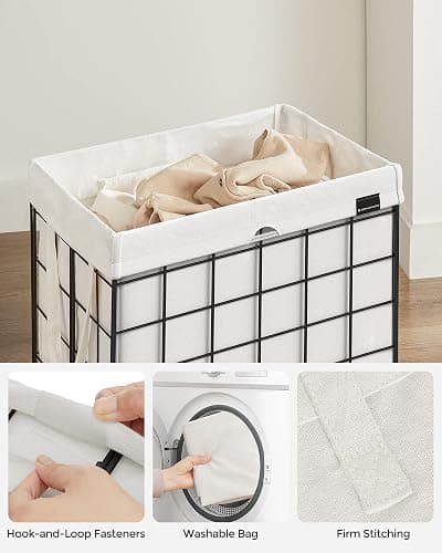 SONGMICS Laundry Hamper, 23.8 Gal. (90L) Laundry Basket, Collapsible Clothes Hamper, Black and White ULCB190W01 thumbnail 5