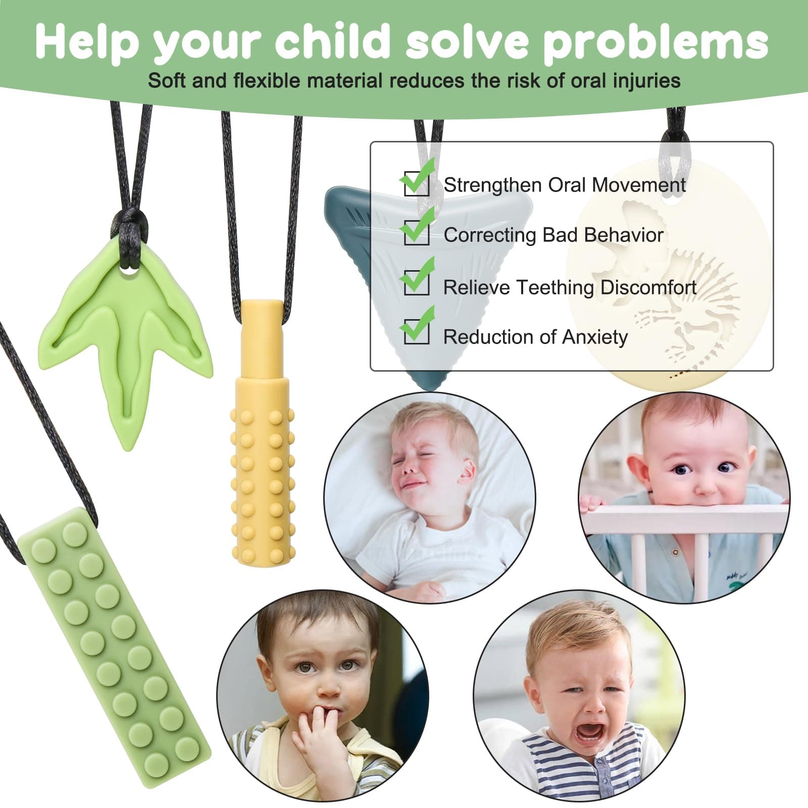 CLDY Kids Chew Chain, 5 Pcs Sensory Chew Neck Chain, Chew Charm Silicone Teether BPA Free Autism Toy for Boys and Girls, Perfect for ADHD Caustic Children thumbnail 4