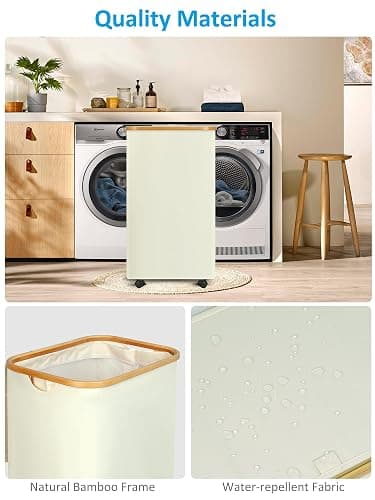 efluky Laundry Basket with Wheels, Tall Rolling Laundry Hamper with Lid and Removable Bag, Aesthetic Dirty Clothes Hamper on Wheels for Laundry Room, Bedroom, Dorm and Bathroom, 100L Black thumbnail 6